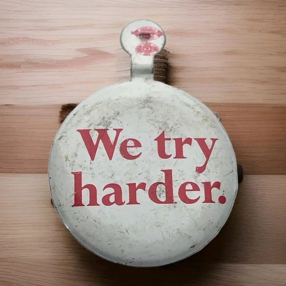 We Try Harder Vintage Pin Button Fold Over AVIS Rent A Car